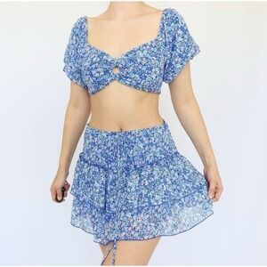 Wild Fable Floral Puff Sleeve Tie Back Crop Top Cottagecore Women's Size Medium